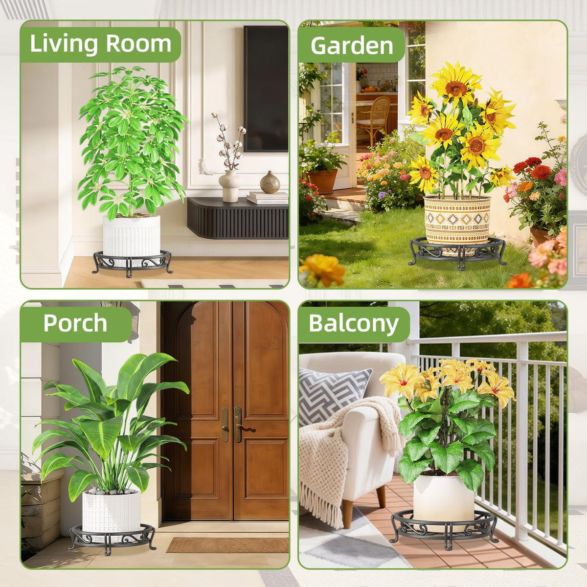 iDavosic.ly 2-Pack Metal Plant Stands for Outdoor Indoor, 11 In Wide, Black | Iron Heavy Duty Short Flower Pot Holder