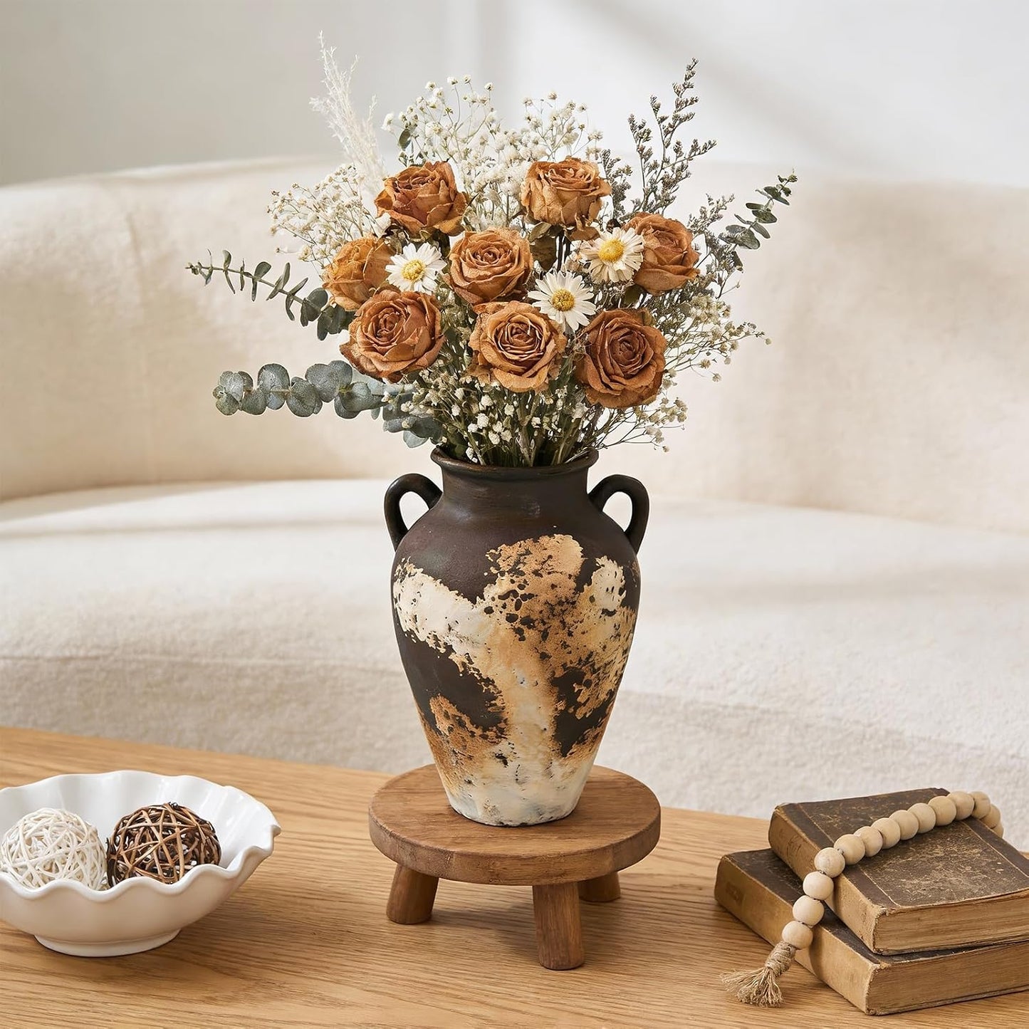 Vintage Terracotta Vase / Dark Brown Textured Clay / 10 Inch