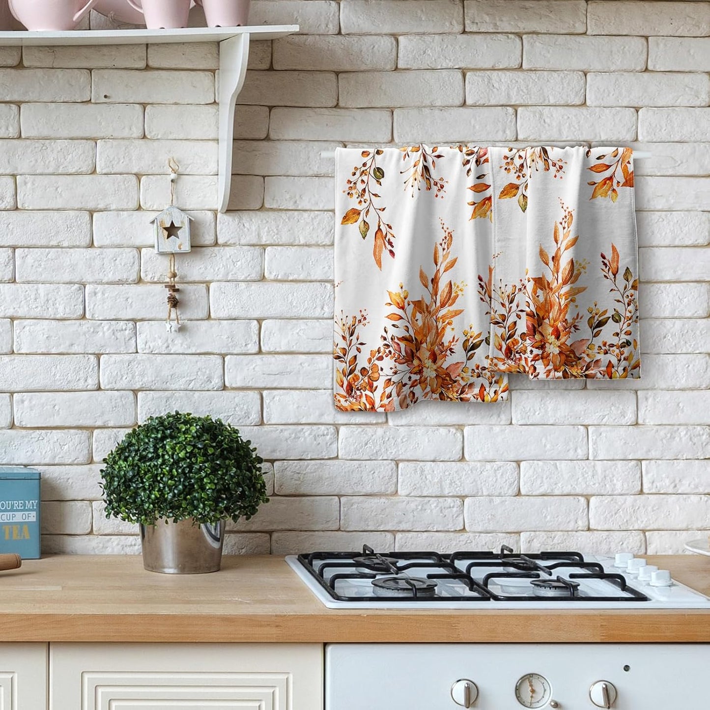 Giwawa Orange Eucalyptus Hand Towels Set of 2 Sage Leaves Soft Absorbent Small Bath Towel Kitchen Dish Guest Towel for