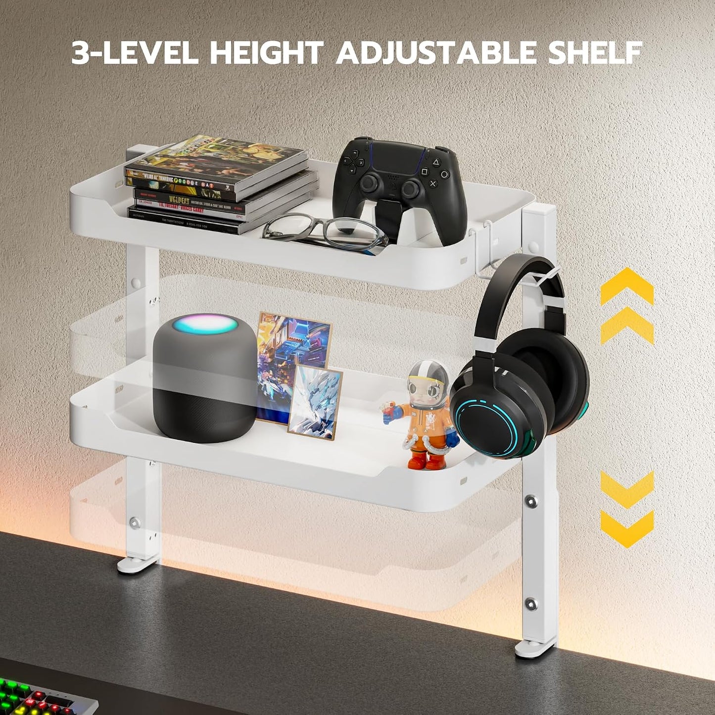 ARES WING 2-Tier 16 inch Clamp On Desk Shelf, Above or Under Desk Storage | Adjustable Desktop Organizer Shlef Holds 66