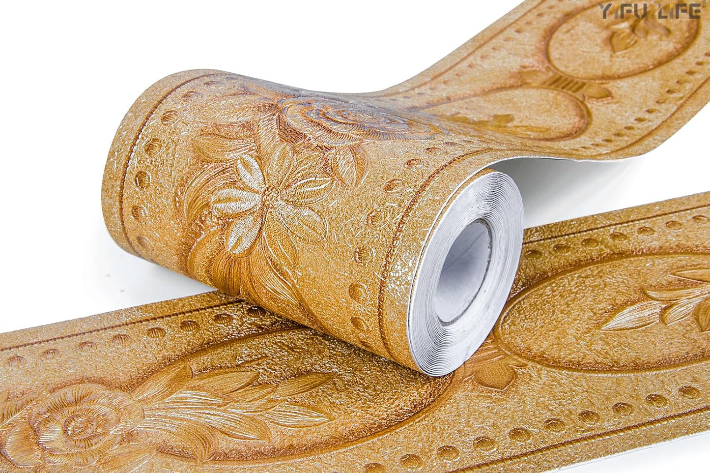 Wallpaper Border 3D Elegant Royal Peony Flower Peel and Stick Wall Border / Rose Golden / Gold