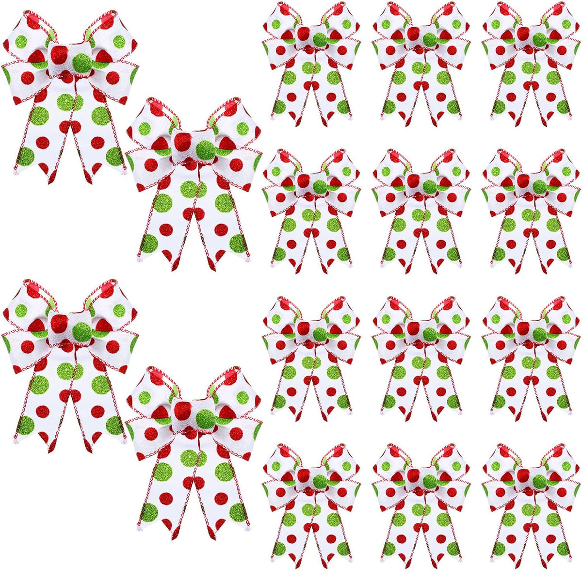 Lyrow 16 Pcs Large Christmas Bows Polka Dot Christmas Tree Bow, White Green