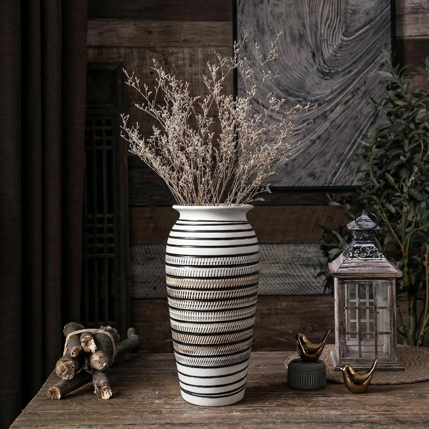 Handcrafted 12.5" Large Rustic Decorative Vase / Rustic Pattern B - 12.5