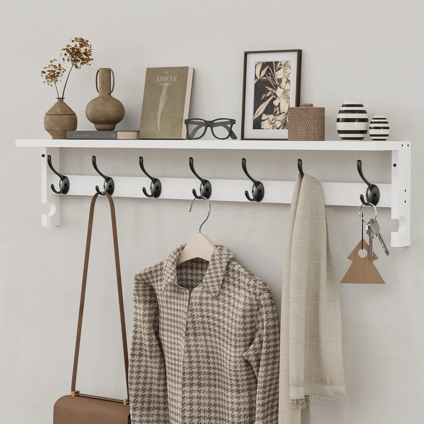 AMBIRD Coat Rack Wall Mount, 35 Inch Large Coat Hooks Wall Mounted with 7 Dual Metal Hooks and 2 Side Hooks, Wall Hooks