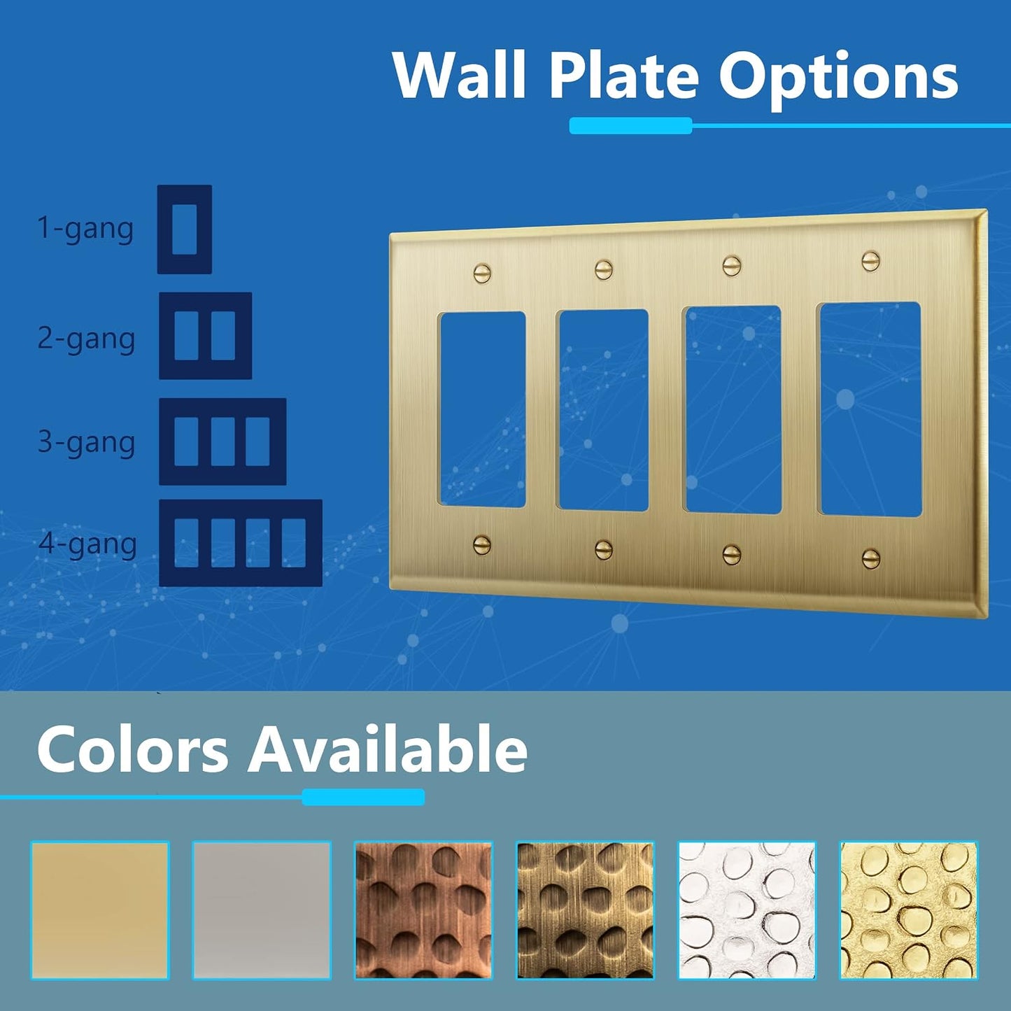 LIDER Decorator Switch or Receptacle Metal Wall Plate, Mid-Size 4-Gang | Stainless Steel, Corrosion Resistant, Brushed