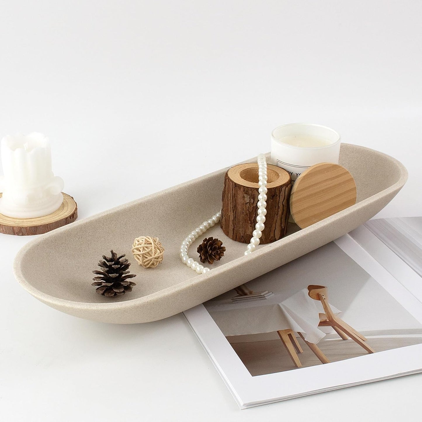 Long Dough Bowl / Beige / Extra Long / 17.72 Inch