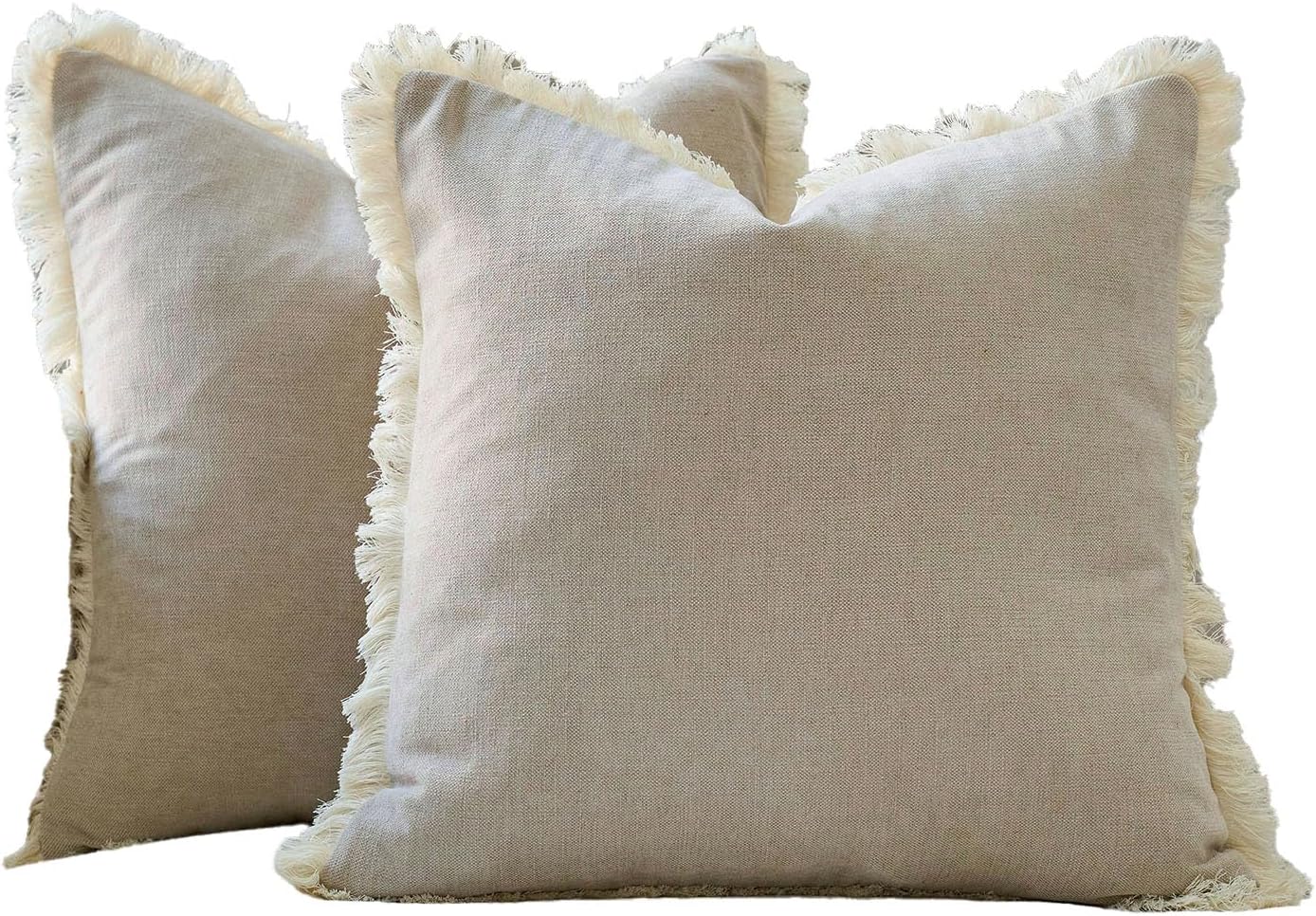 Fringe Throw Pillow Covers Boho Farmhouse Decorative Pillow Covers / Neutral / 18 x 18 / Set of 2