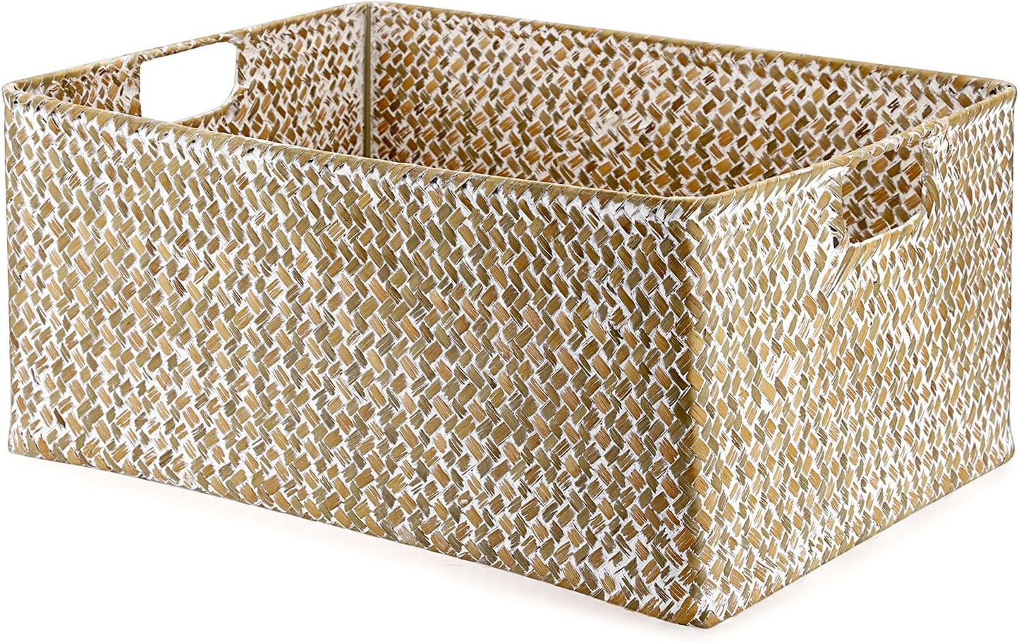 Seagrass Storage Basket Bin Rectangular Handwoven Wicker / 16.1 x 11.8 x 7.7 / Large / Whitewash