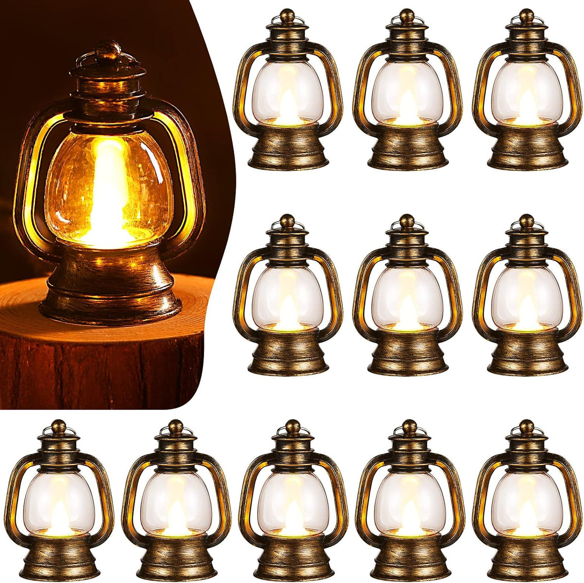 Ferraycle 24 Pcs Mini Lanterns 4 Inch Retro Gold Lamp Table Centerpieces