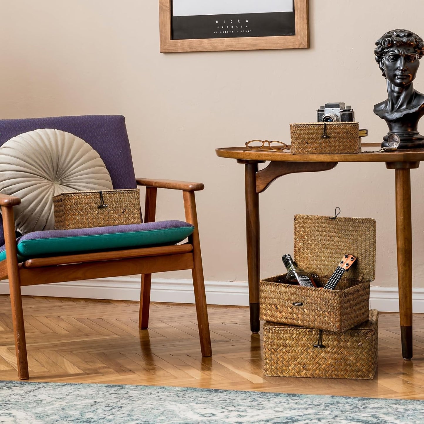 Wicker Storage Baskets Organizer / Retro Color / Set of 4