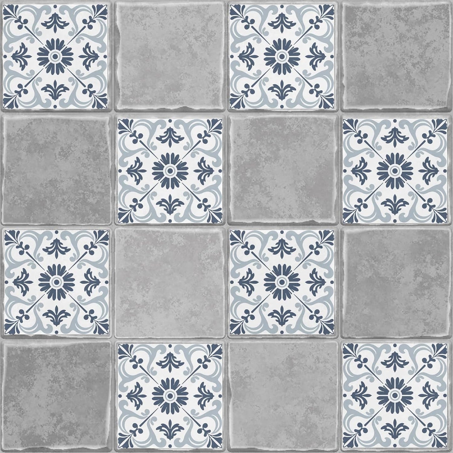 Peel and Stick Wallpaper Self Adhesive Wallpaper Tile Stickers / Retro Mandala / Blue / Set of 36