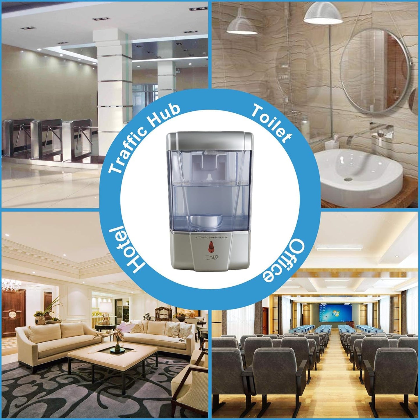 Soap Dispenser Wall Mount Commercial 2 Set Silver Automatic Hand Wash Dispensers 20OZ Suitable Liquid Sanitizer