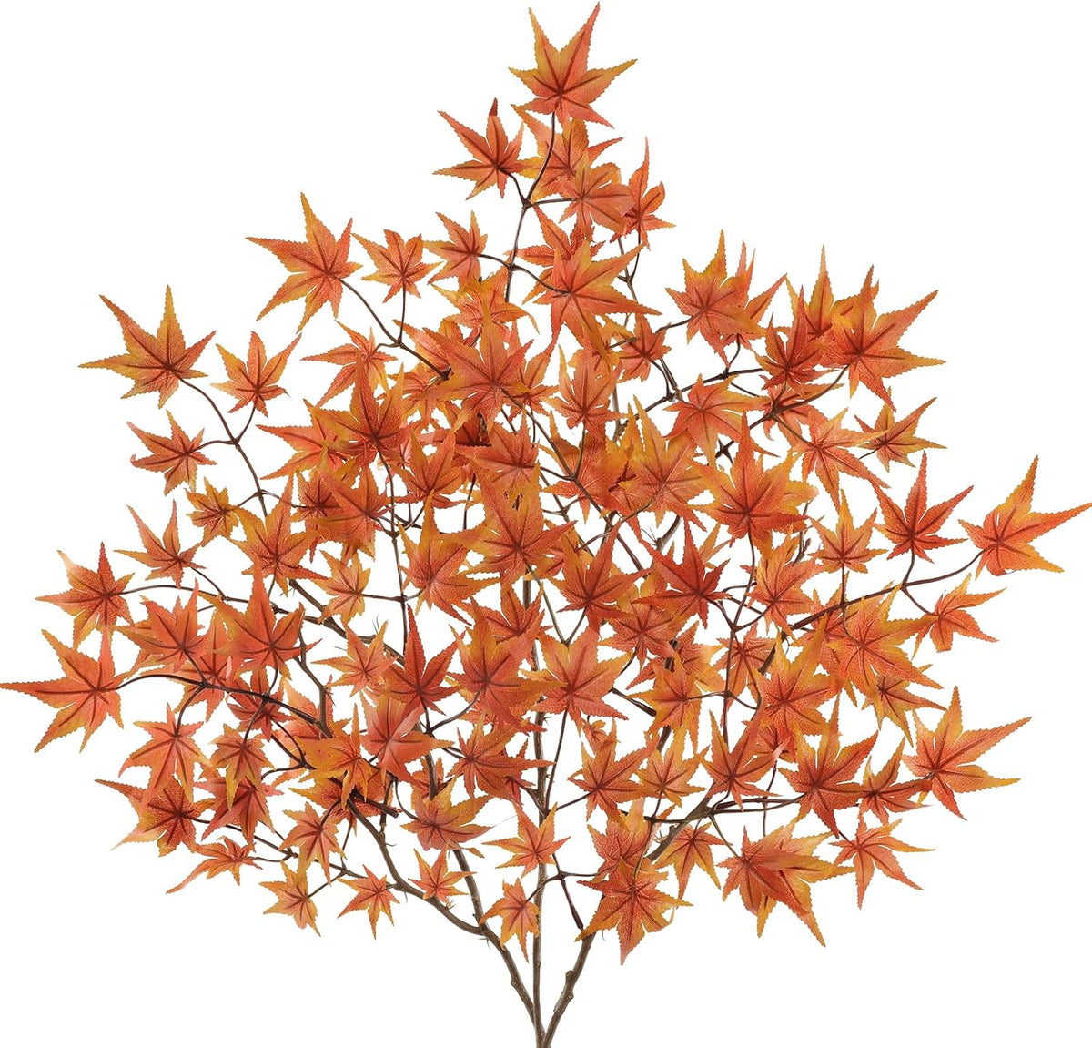 3 Pcs Artificial Maple Leaves Branches 23.6 Inch Fake Fall Maple Plants Autumn Leaf Bushes Faux Silk Foliage for Home Thanksgiving Centerpiece Farmhouse Fireplace Halloween Décor - Orange