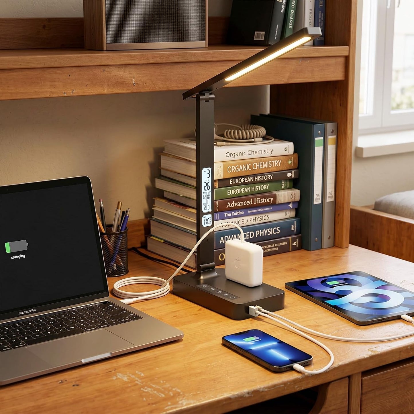 Infiway Desk Lamp with USB Charging Port: LED Stepless Dimmable Eye Caring Desk Light for Home Office - 1 Type-C, 1