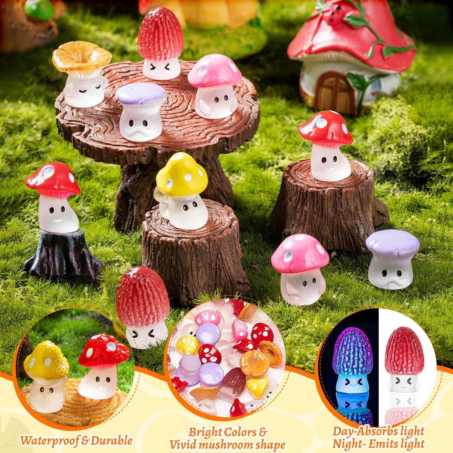 Mini Mushrooms Resin Tiny Mushroom Figurines for Fairy Garden Terrarium Accessories / Set of 96