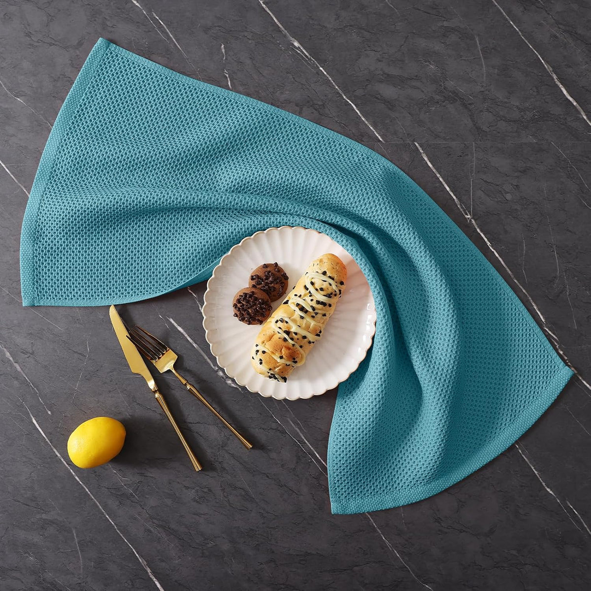 Homaxy 12 Pack 100% Cotton Kitchen Towels and Dishcloths Set, Lake Blue | 12 x 12 Inches and 13 x 28 Inches Kitchen
