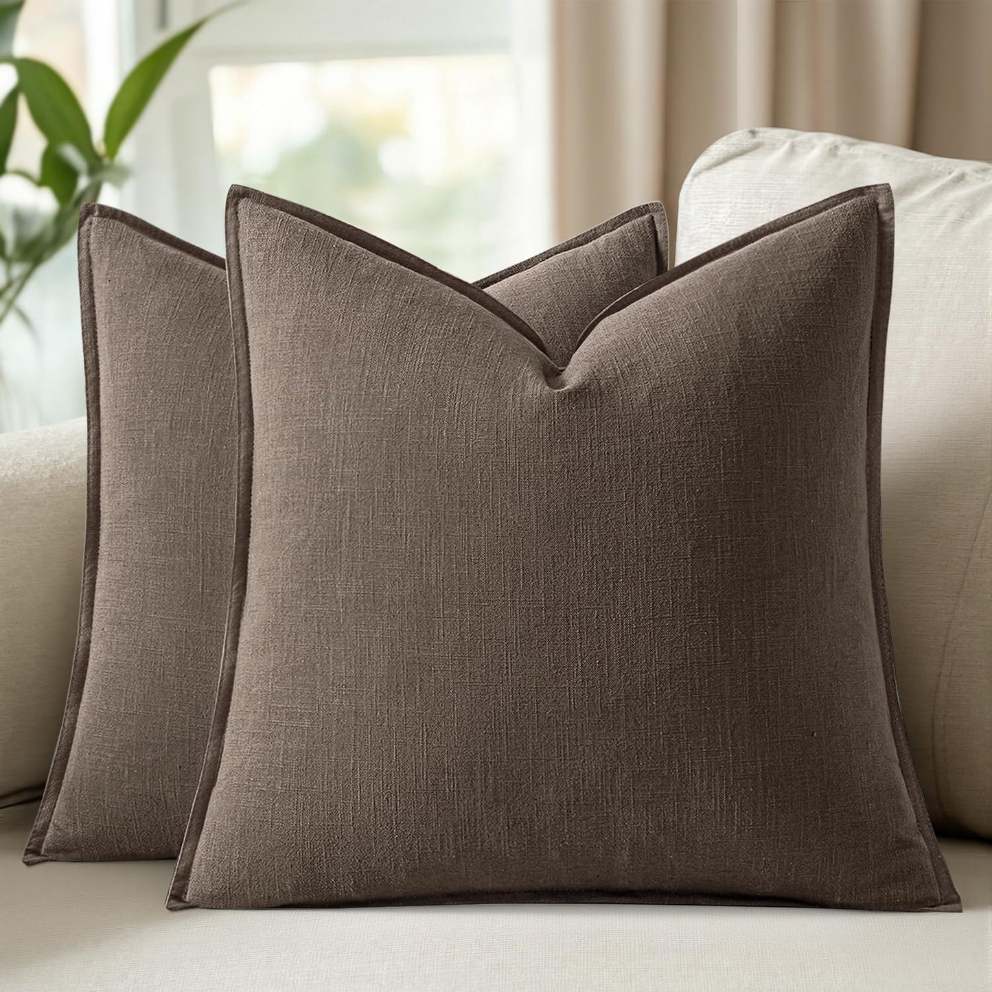 MIULEE Boho Linen Fringe Decorative Fall Throw Pillow Covers Coffee 18x18