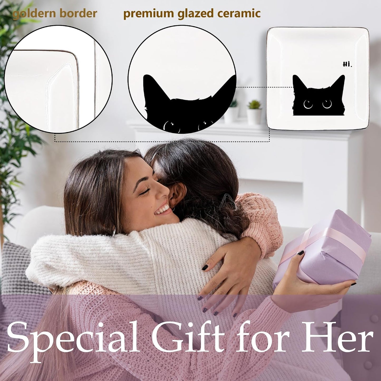 Ceramic Jewelry Tray for Rings & Earring / Hi Cat / Black