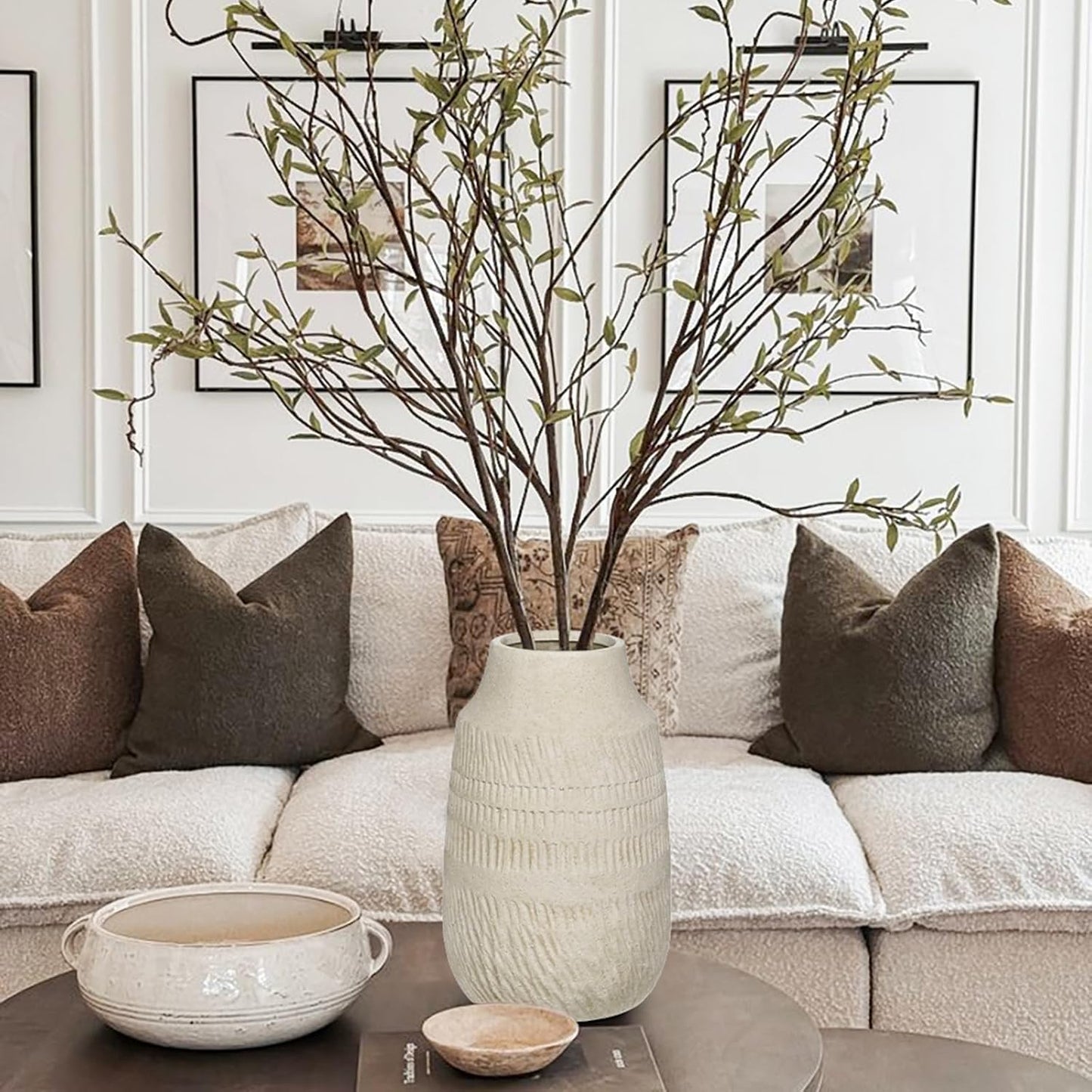 Rustic Ceramic Vase for Mediterranean / 9" Beige White