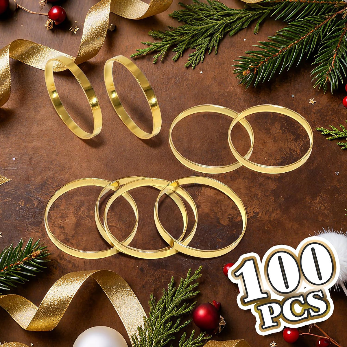 100 Pcs Gold Napkin Rings Bulk, Exquisite Round Napkin Ring Buckles, Suitable for Family Dinners, Weddings, Holiday