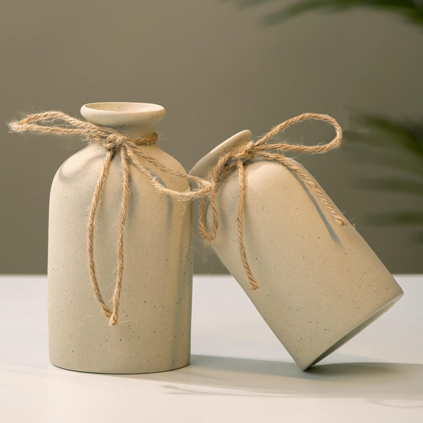 White Ceramic vases Home Decor Small vase Set Boho vase Modern Farmhouse / Beige Black / Set of 2