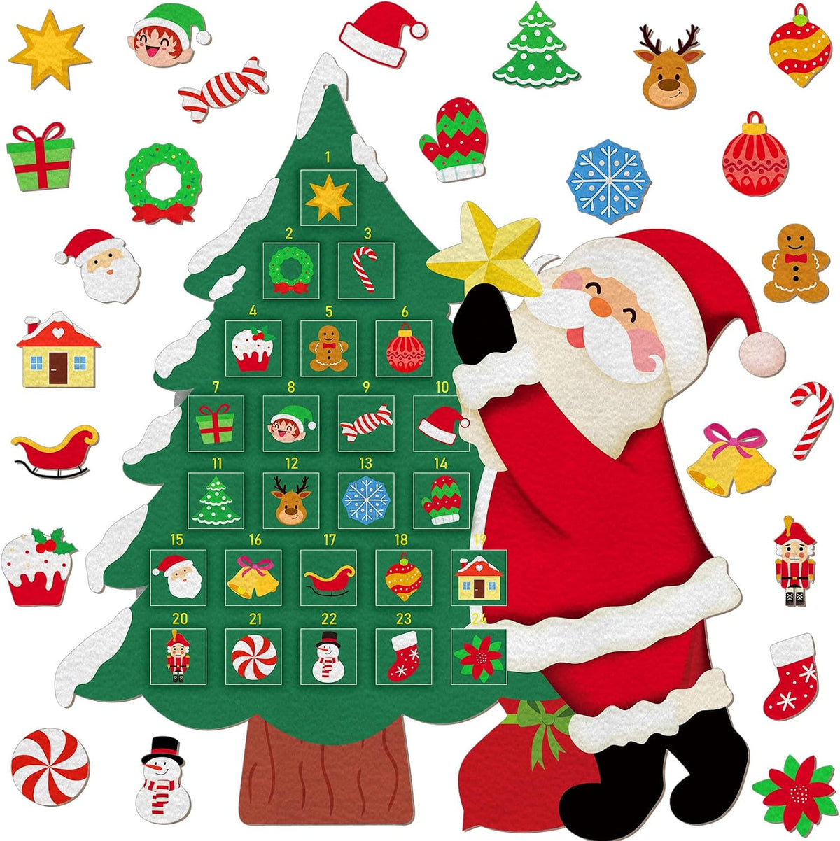Watersay Christmas Tree Felt Advent Calendar for Kids Countdown Calendar