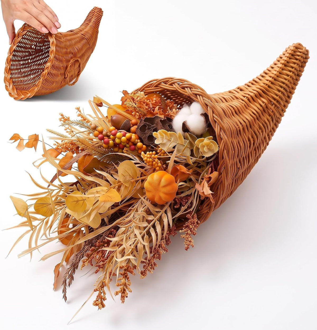 Funnymoom Fall Cornucopia Centerpiece Set with Leaves Pumpkin, Rustic