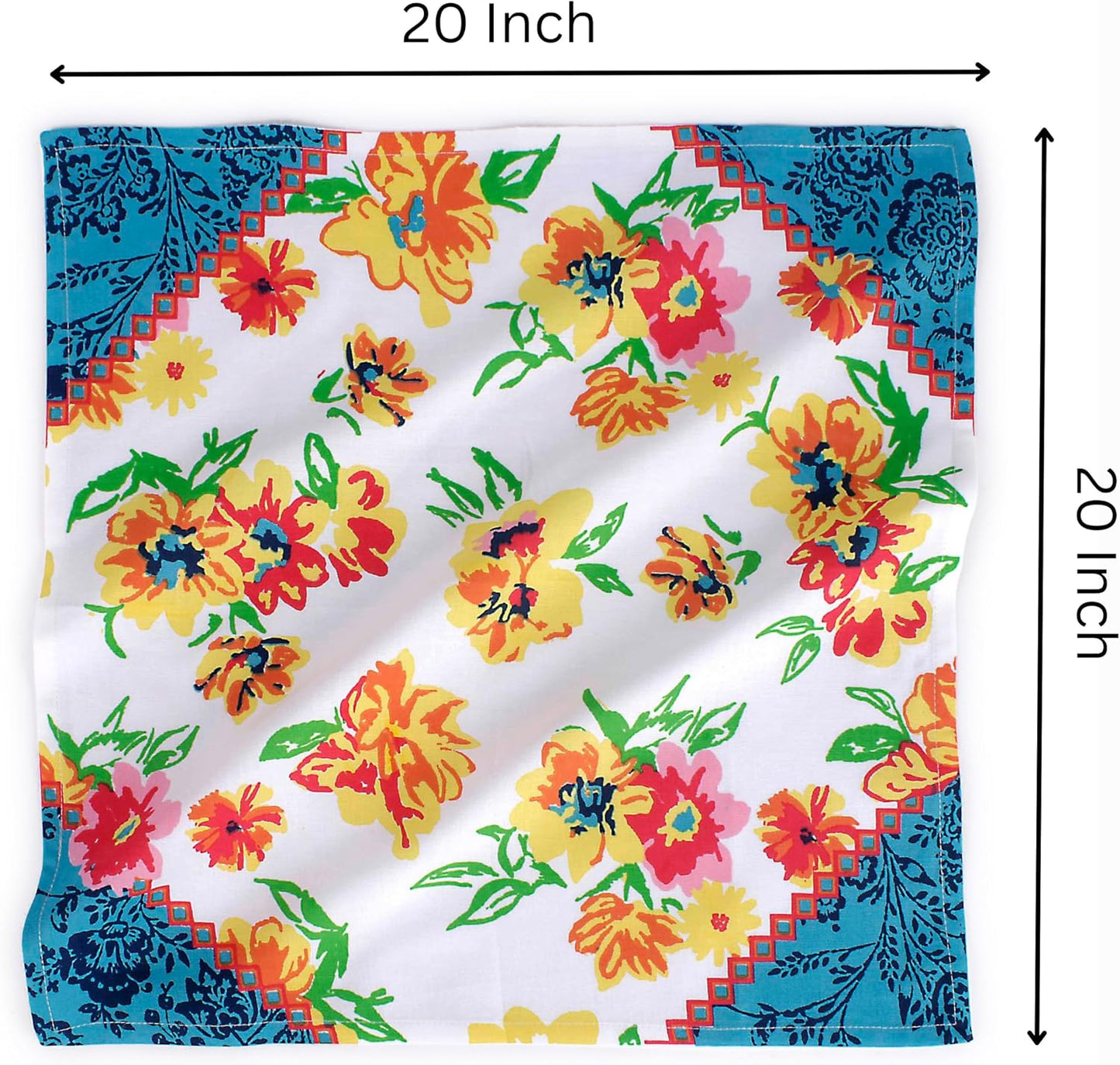FINGERCRAFT Cloth Napkins Set of 12 Cotton Linen, 20x20 Inch, Bloom Flower | Mitered corner, washable, soft, absorbent