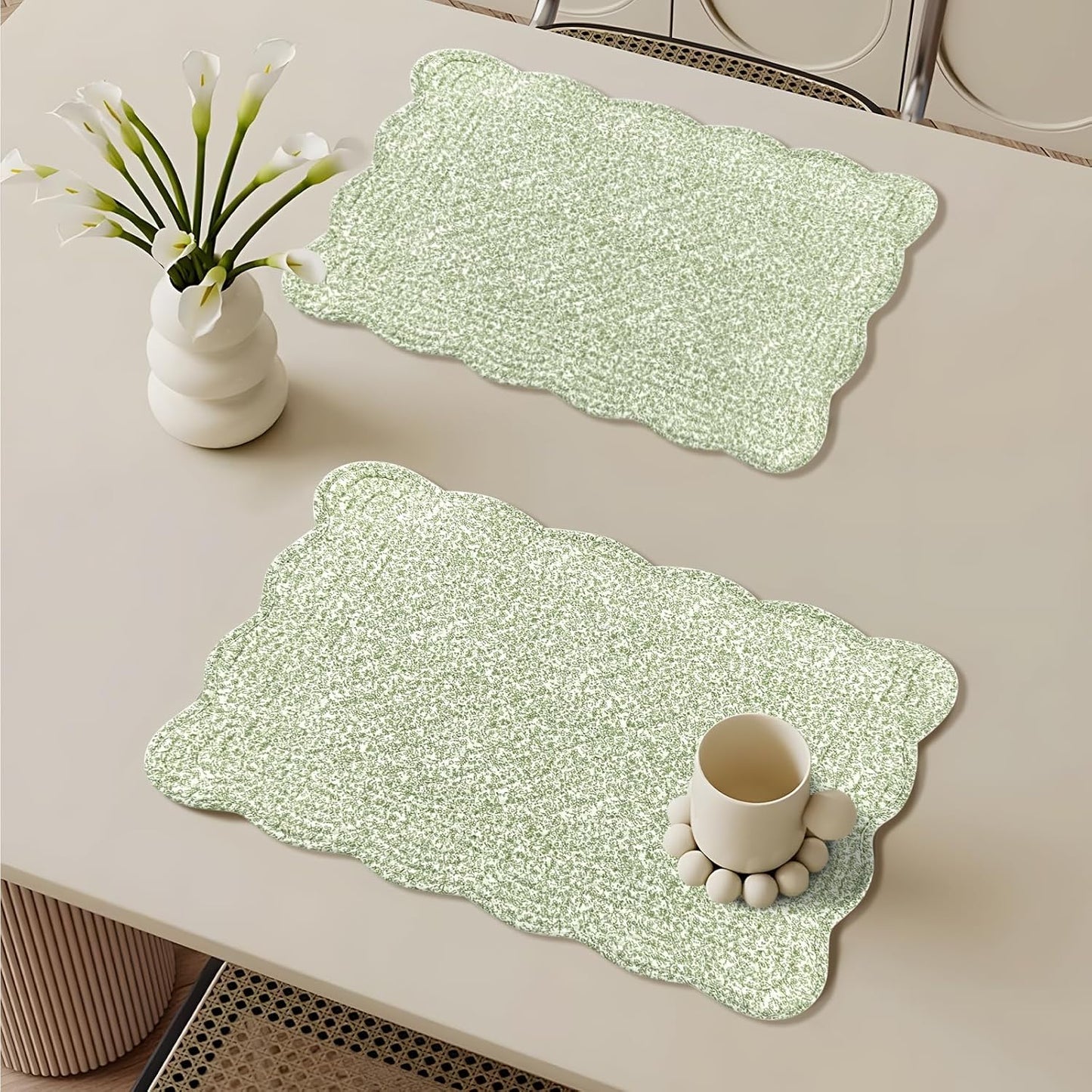 6 PC Quilted Placemats, 18"X13"Extra Large Cotton Placemats Set of 6, 100% Cotton Fabric Washable Cloth Table Mats for