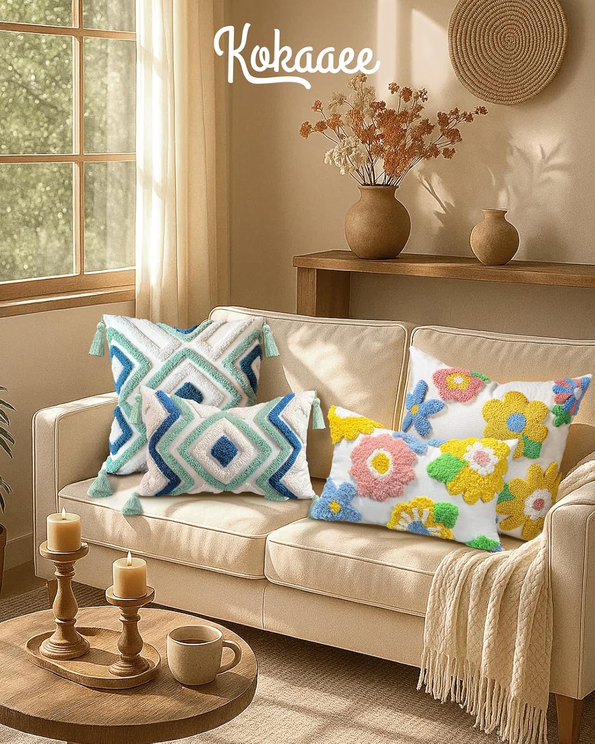 Throw Pillow Covers / Five Color Flower / 18 x 18