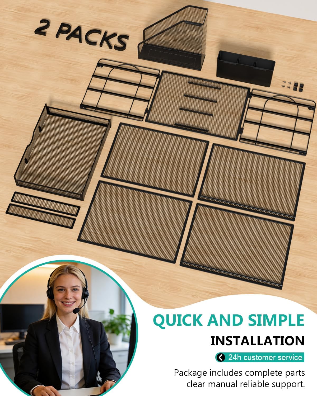 WALI Desk File Organizer, 4 Tier Desktop Paper Letter Tray Organizer with Drawer and 2 Pen Holders, Office Desk