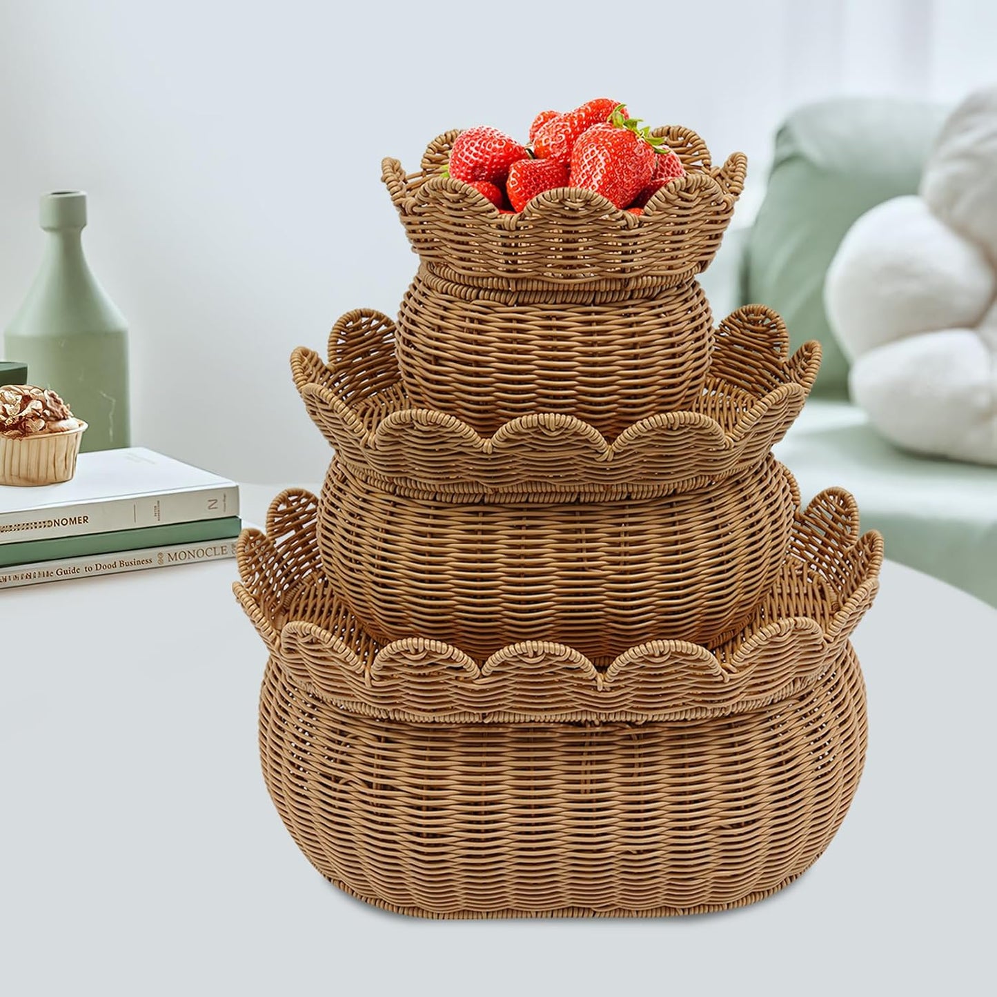 Scalloped Edge Baskets / Medium, Large, Small / Oval / Set of 3
