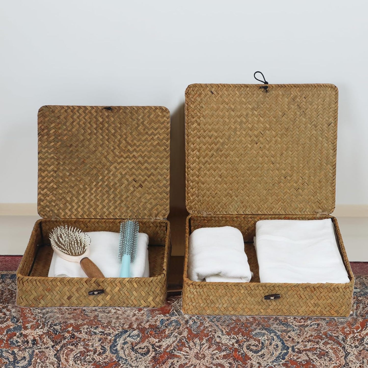Wicker Basket / Woven Basket for Storage / Seagrass / Small+large / Set of 2