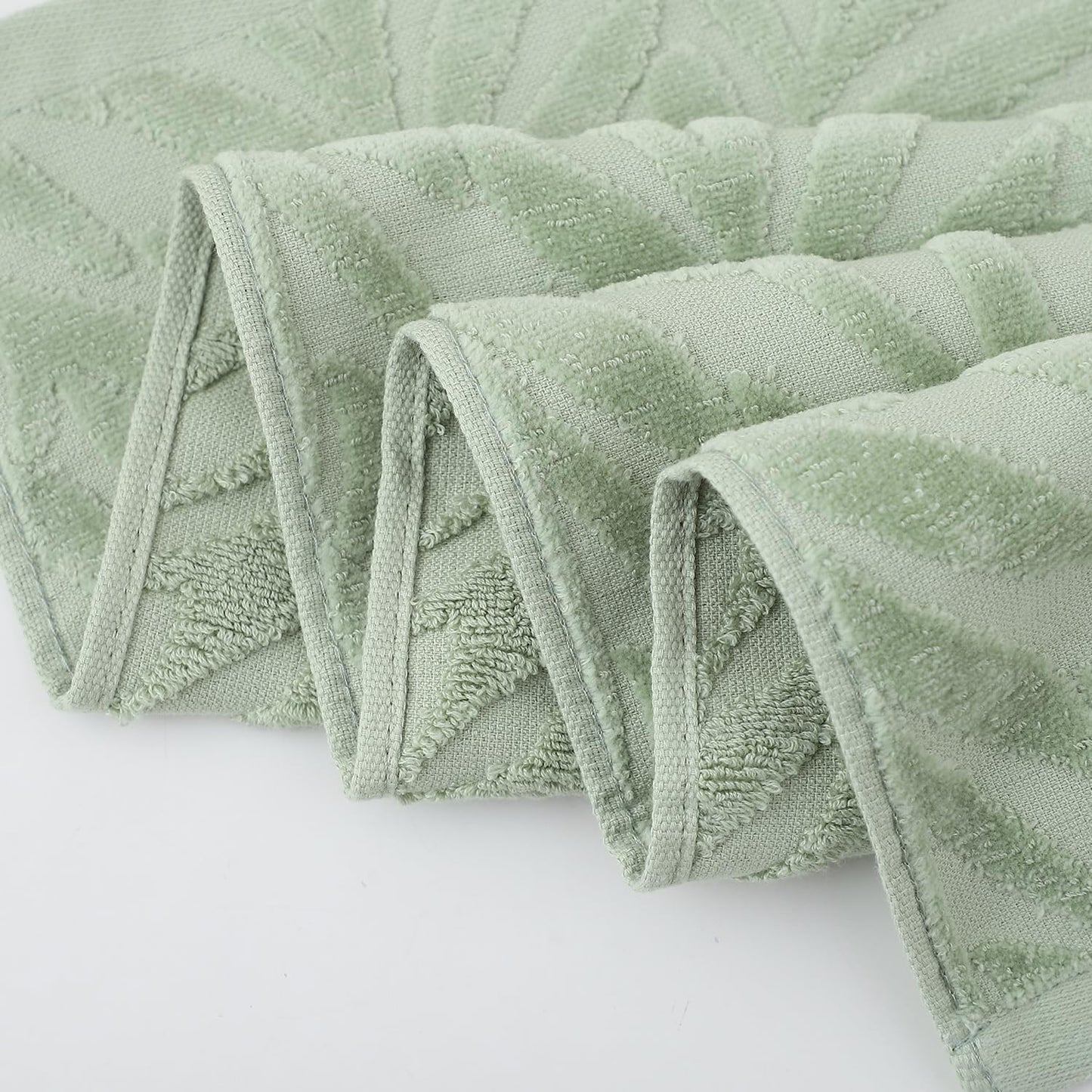 Hand Towels Set of 4 Leaf Pattern 100% Cotton Absorbent Soft Decorative Towel for Bathroom (Green)