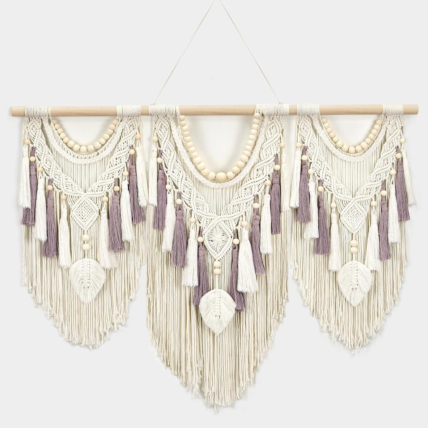 Boho Wall Tapestry / 32"L x 43"W / Leaf&bead / 43 x 32