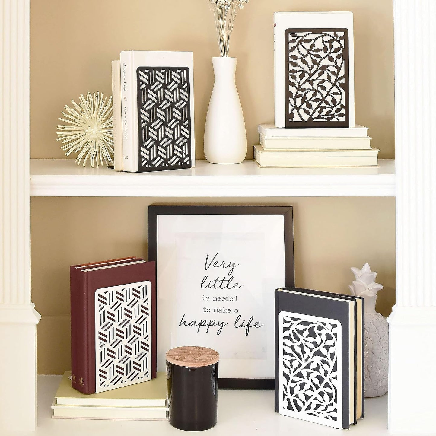CNK Book Ends for Shelves - Metal Holders for Home Office Heavy Books, Shelf Stoppers, Decorative Set of 2 Black