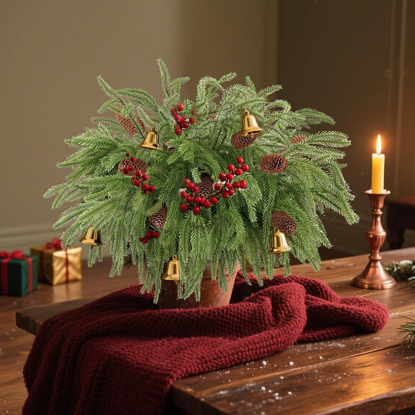 Christmas Norfolk Pine Branches / Pinecone Pick / Set of 18