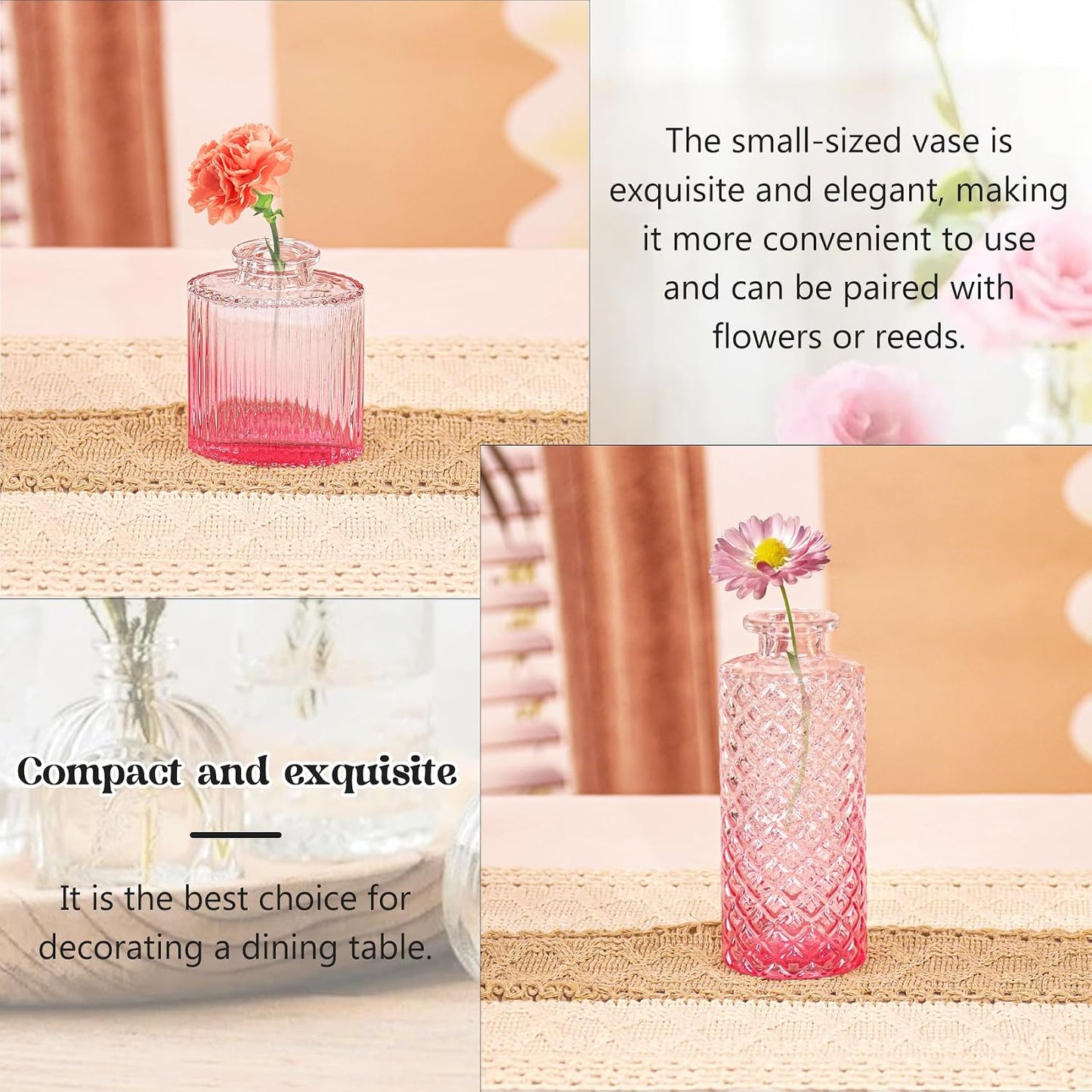 Glass Bud Vase Set / Ombre Pink / Set of 4