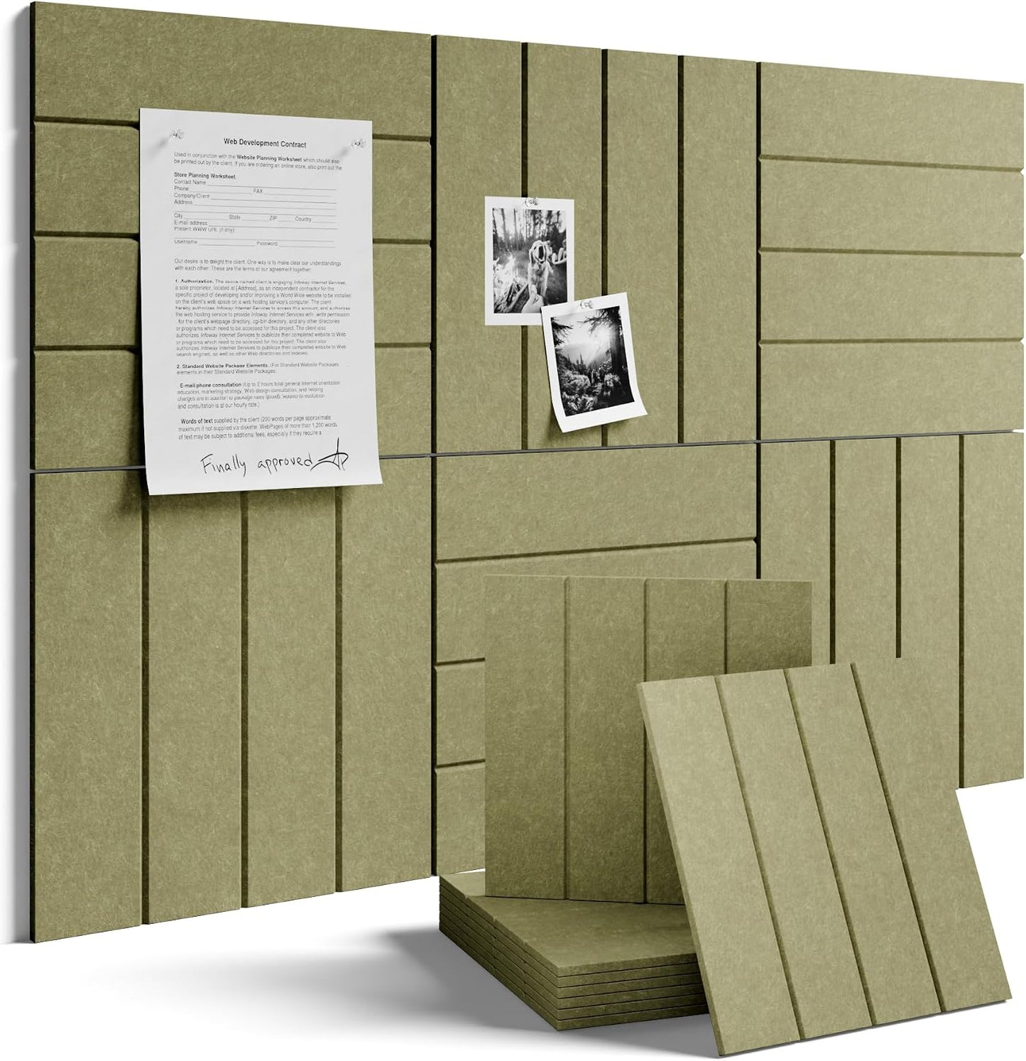 Fluxynara 36" x 24" Large Felt Bulletin Board, Olive Green