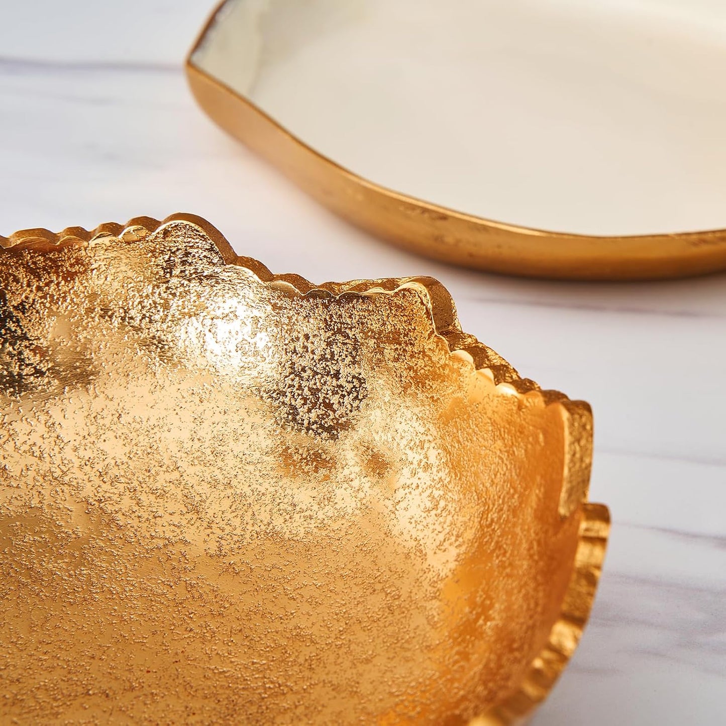 Decorative Moon Decorative Metal Torn Hammered Asymmetrical Centerpiece Bowl / Gold / 8.5 Inch