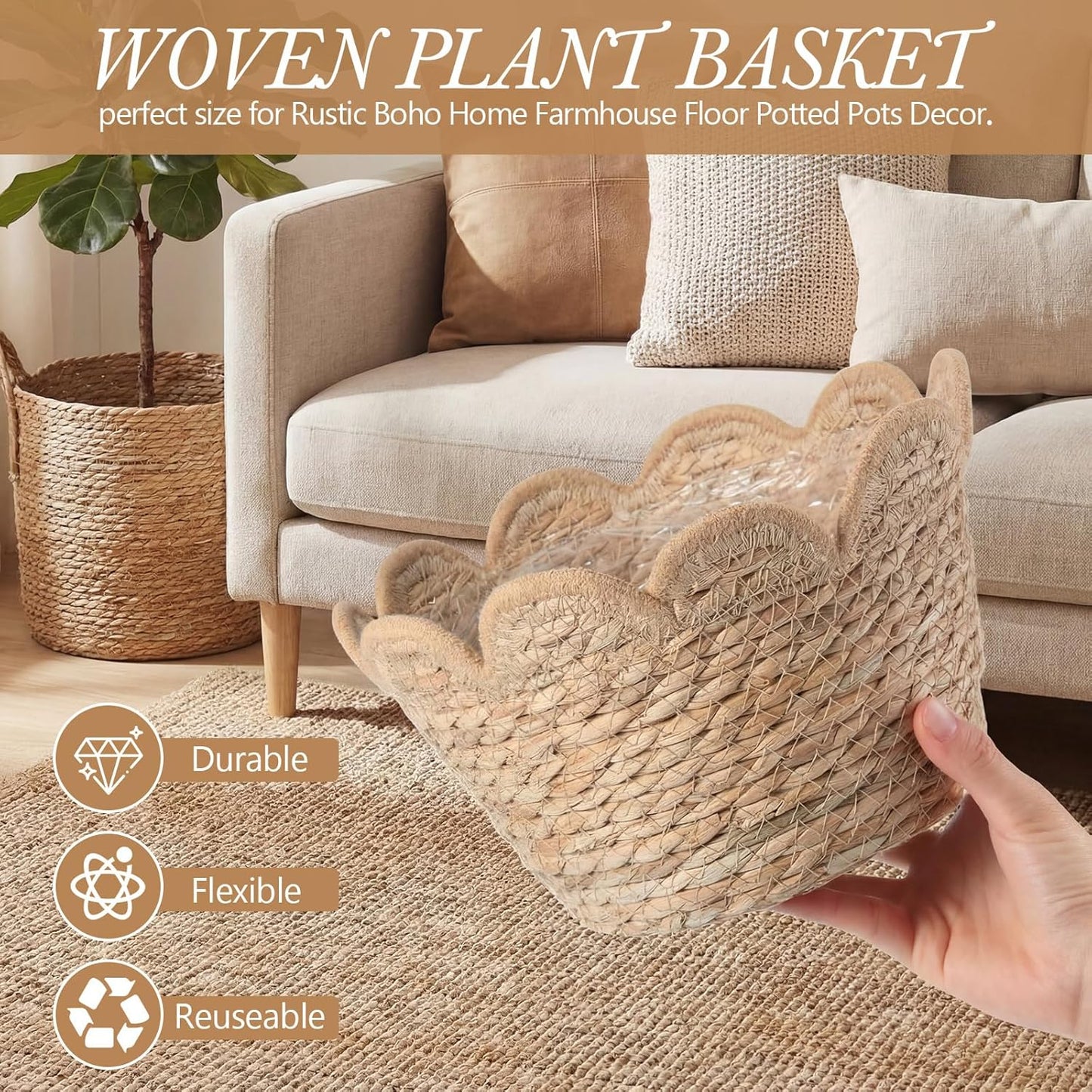 Scalloped Seagrass Plant Basket / Medium / Set of 6
