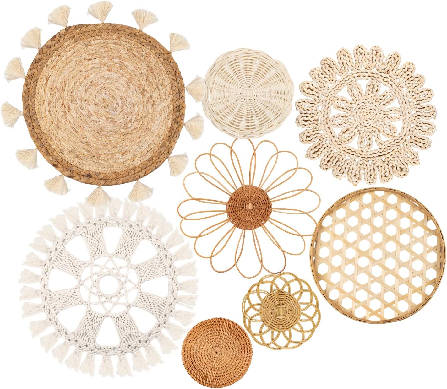 Boho Wall Basket Decor / Style 4 / White Neutral / Set of 8