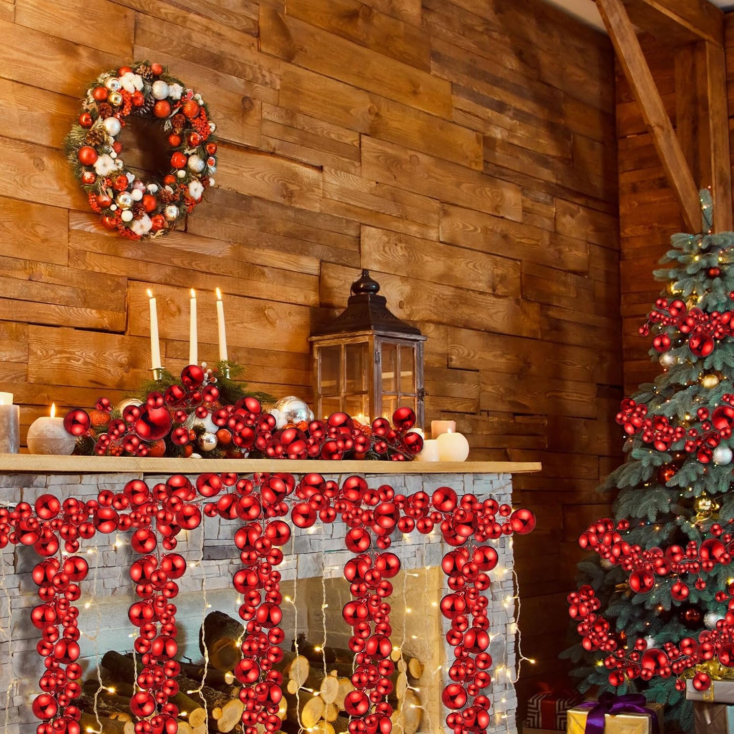 2 Pcs 6 ft Christmas Ball Garland Ornaments, Red | Bauble Bulb Christmas Tree Ball Decoration Shatterproof Ornaments