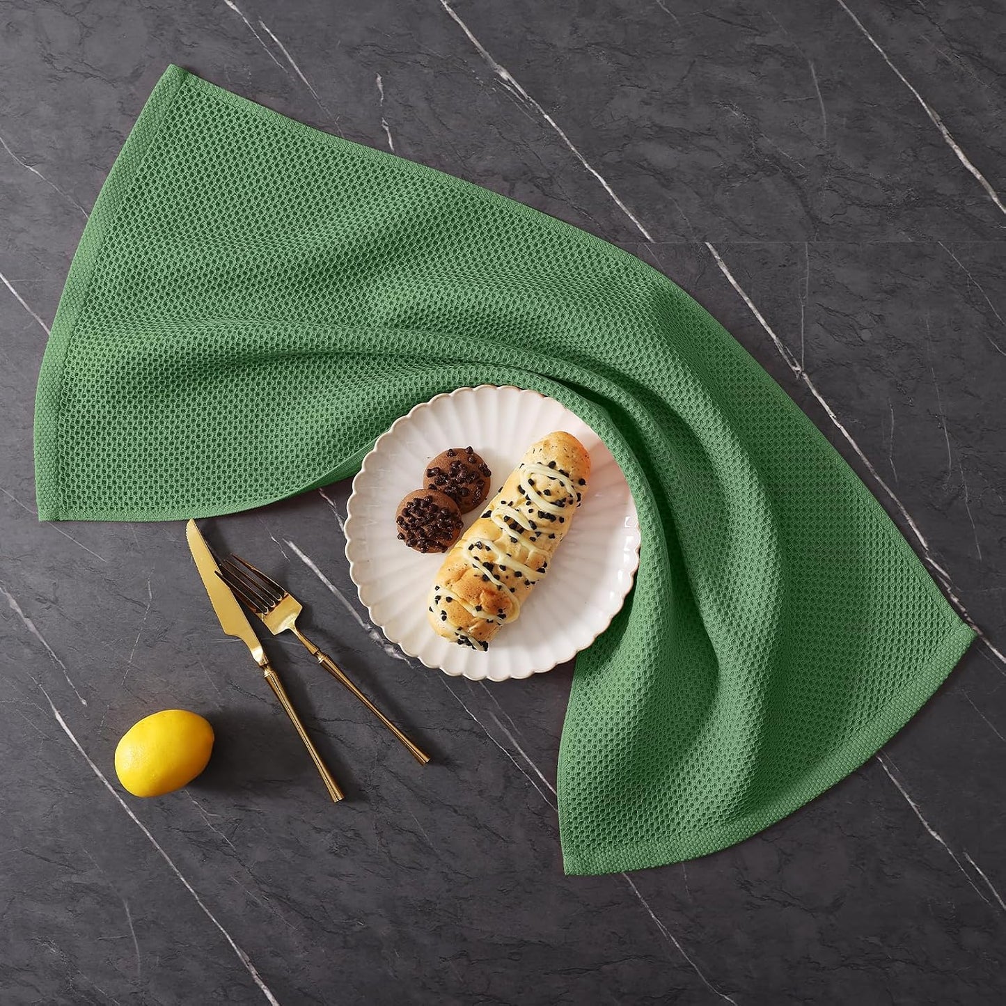 Homaxy 10 Pack 100% Cotton Kitchen Towels and Dishcloths Set, Grass Green | 12 x 12 Inches and 13 x 28 Inches Kitchen