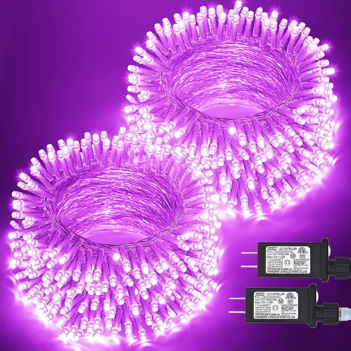 JMEXSUSS 2 Pack 100 LED Purple Halloween Lights Outdoor Waterproof