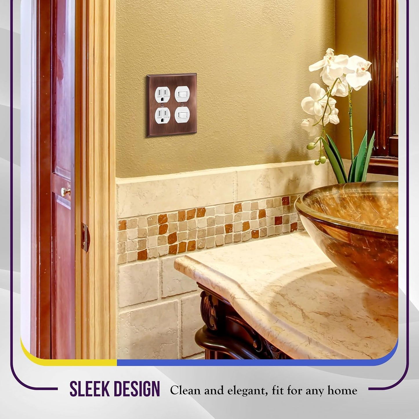 ENERLITES Double Duplex Receptacle Metal Wall Plate, Stainless Steel Outlet Cover, Corrosion Resistant, Standard Size