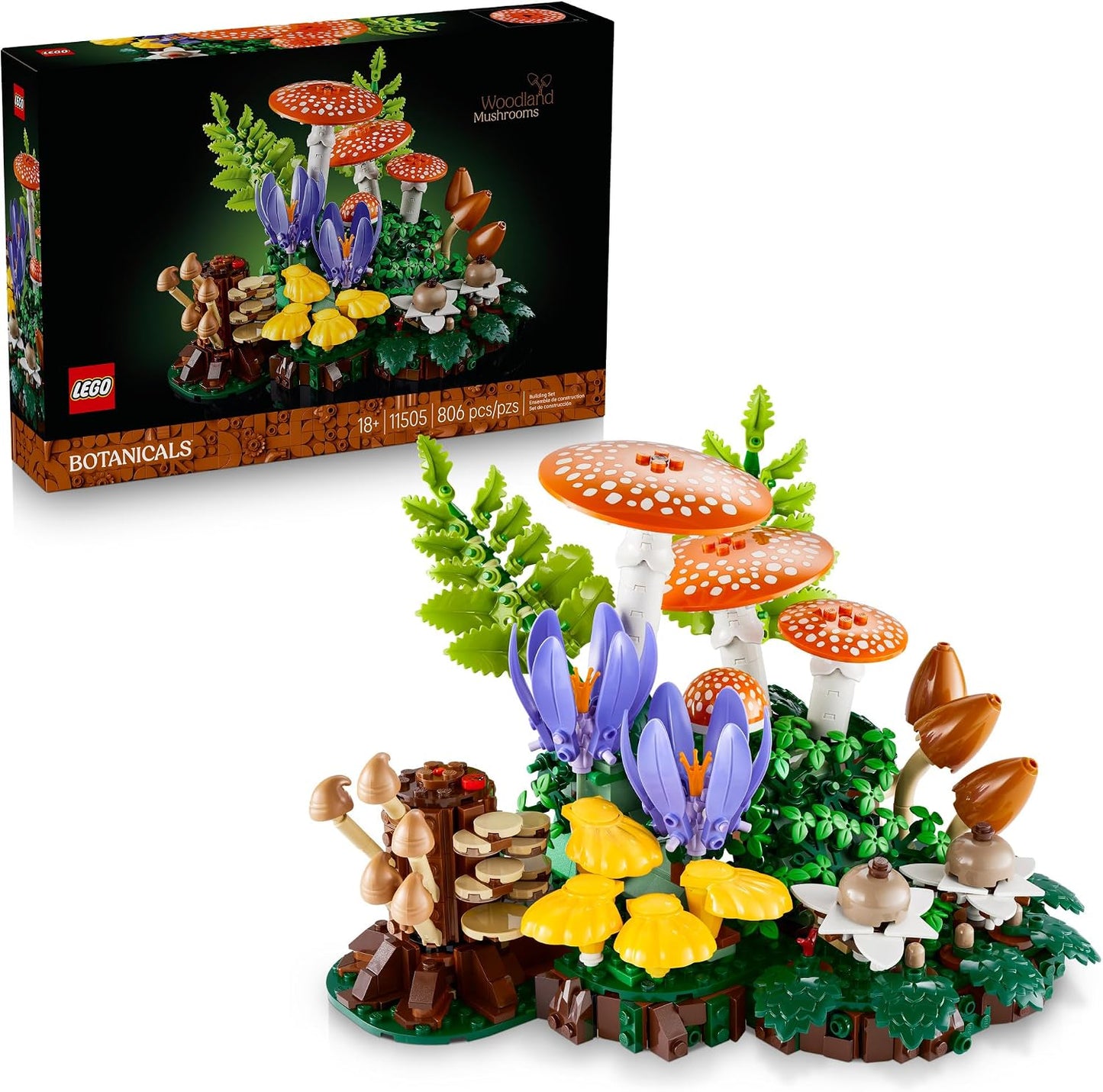 LEGO Botanicals Woodland Mushrooms - Building Set for Adults, Ages 18+ - Mushroom Decor for Home Office or Desk - Gifts