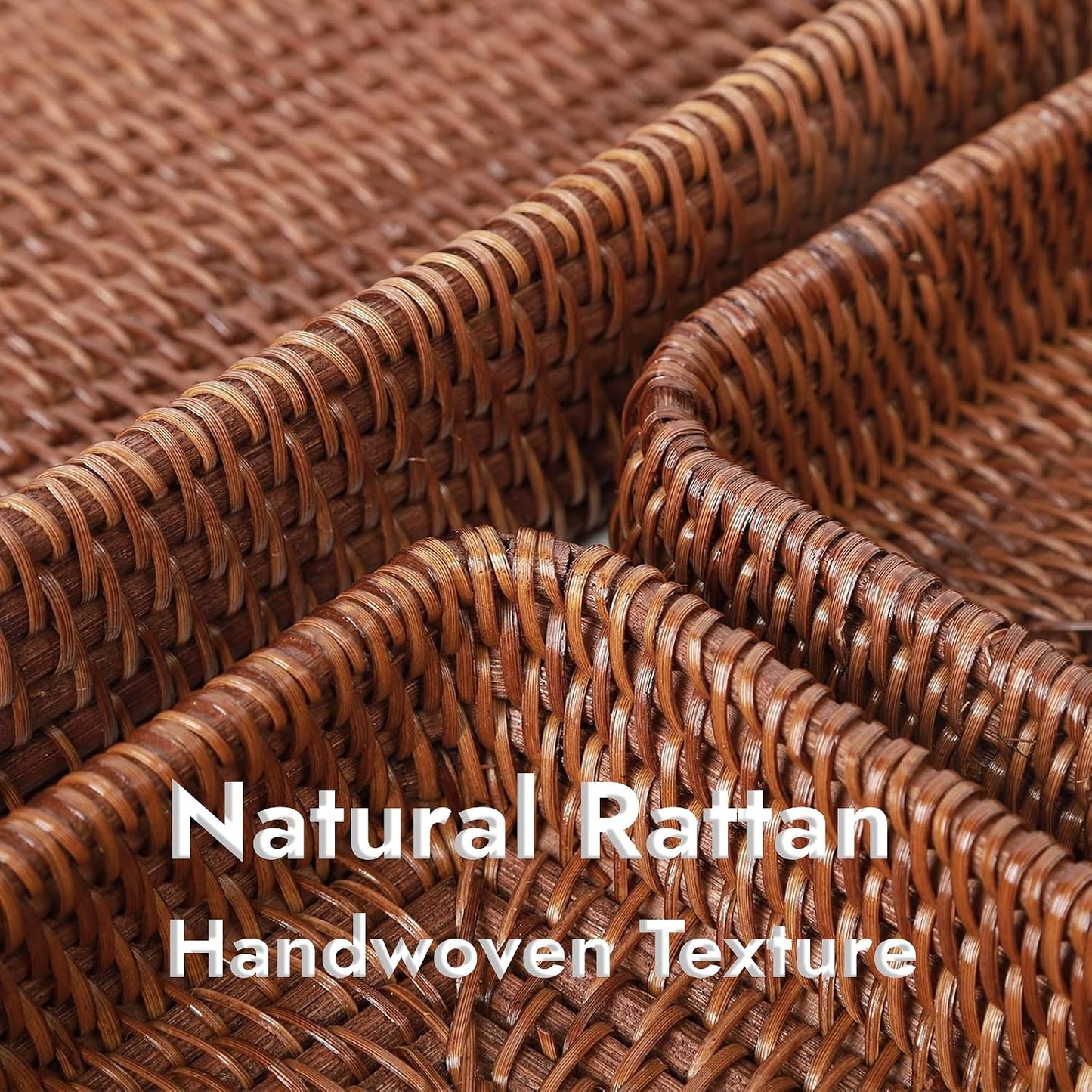 Rattan Tray / Rectangular Woven Tray / Dark Brown / Set of 3