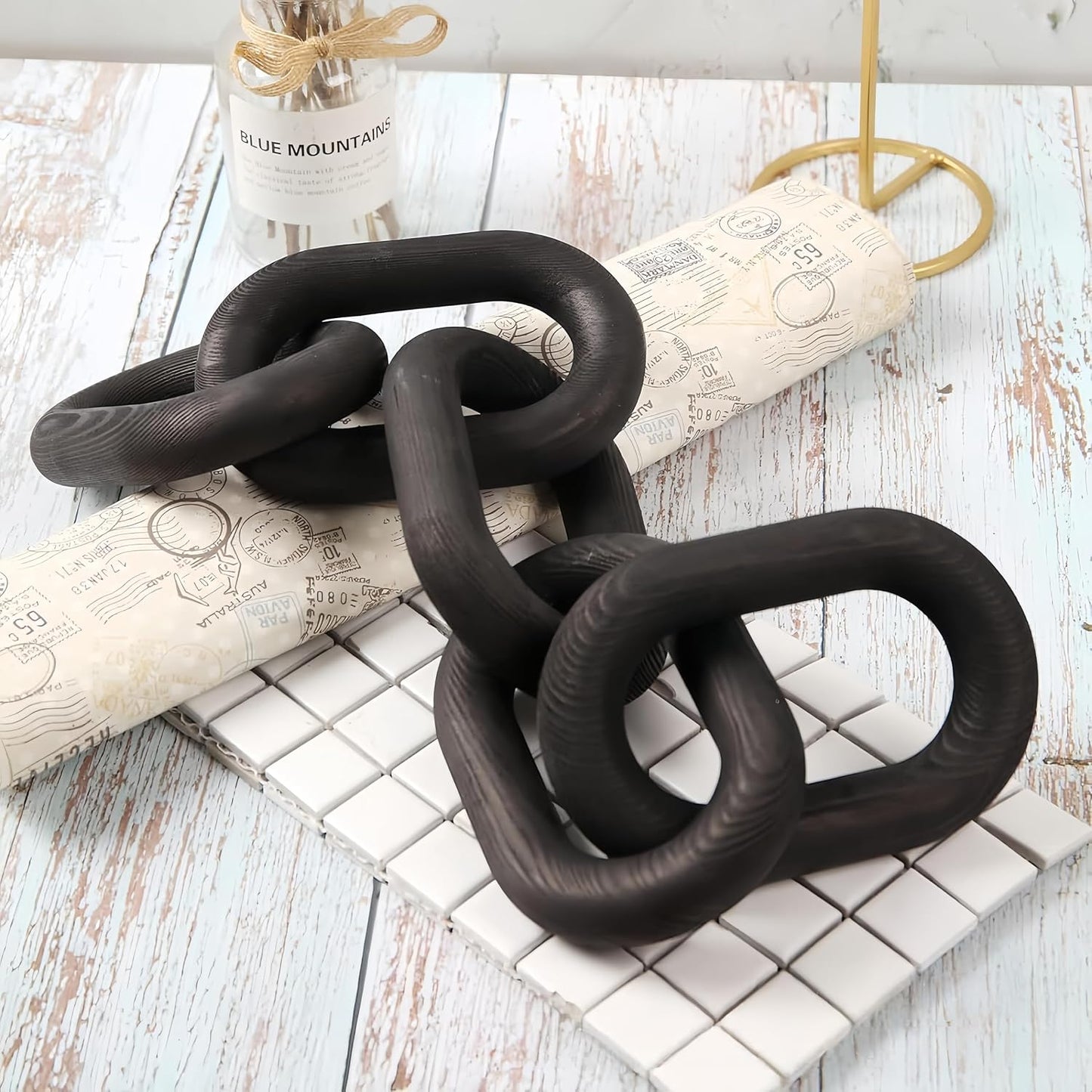Wooden Decorative Chain Link Ornament Hanging Home Decor Rustic Farmhouse Decor / Black