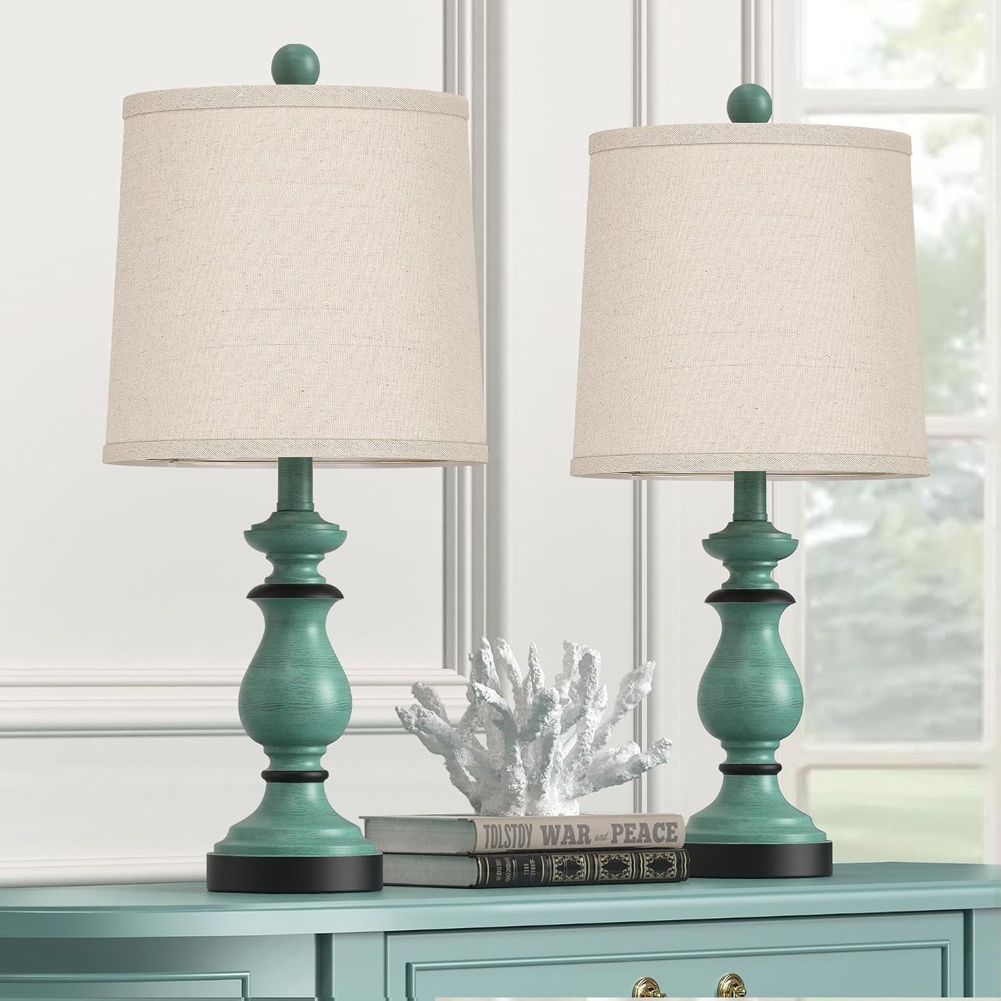 PARTPHONER Traditional Table Lamp Set of 2, Rustic Farmhouse Table Lamps for Living Room Bedroom, 22" Bedside Desk